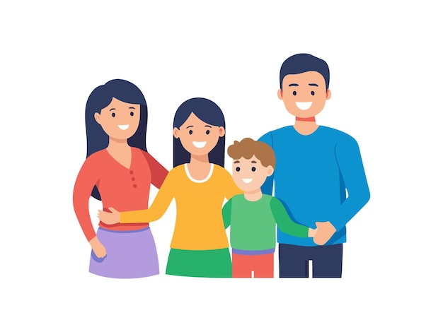 幸せな家族の肖像画 両親と子供たちが一緒に
