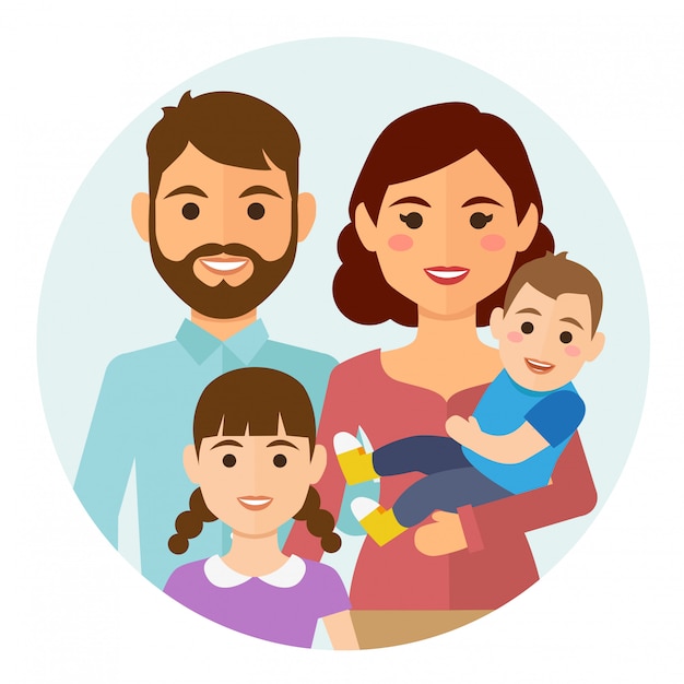 Vector happy family round icon