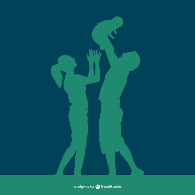 Happy family silhouette in green