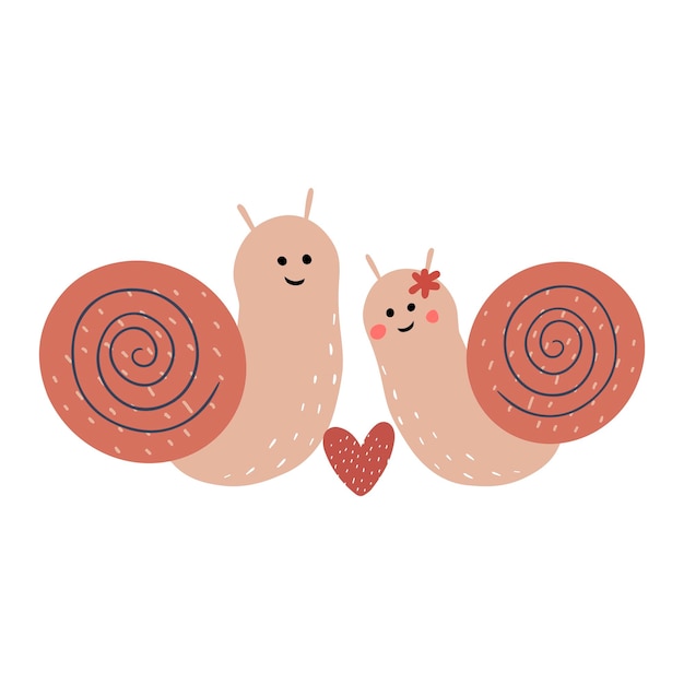 Happy family of snails Vector children's illustration in cartoon style Print for clothes