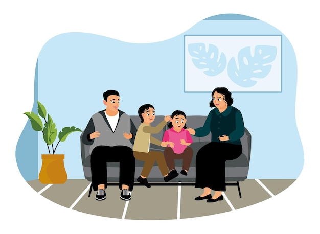Happy family spending time together in a cozy living room