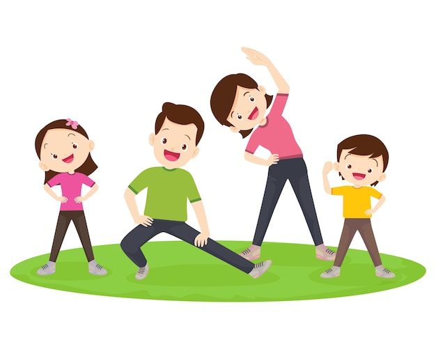 Happy Family Sport Activity Mother Father and Kid Doing Morning Exercise at Home Dad Mom and Little