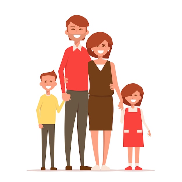 Vector happy family stand holding hands illustration