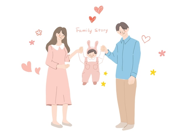 A happy family story drawn by hand