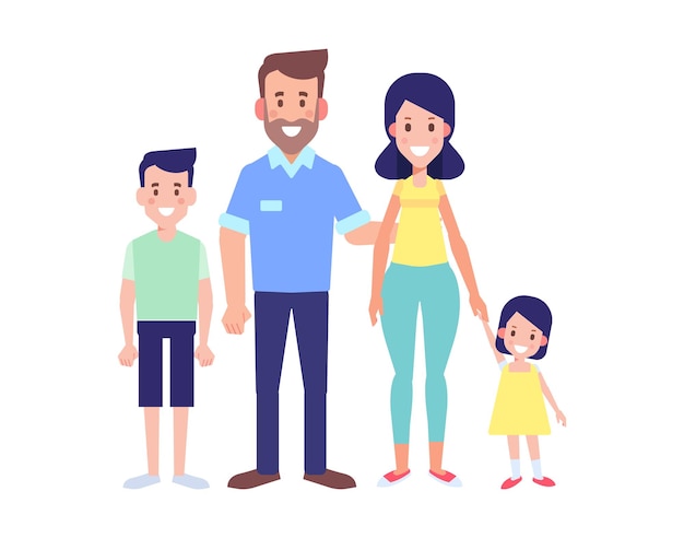 Happy family together flat vector illustration Parents with children isolated