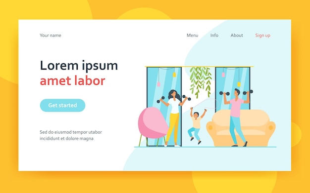 Happy family training together landing page