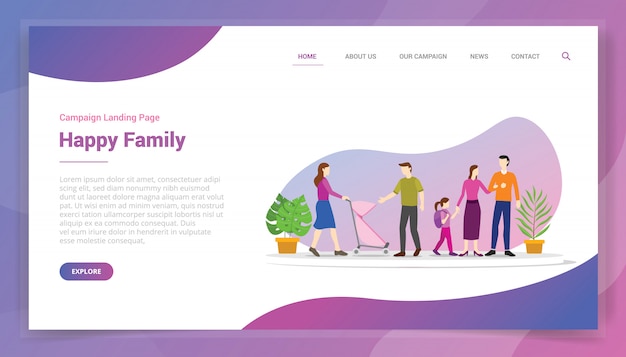 Happy family for website template or landing homepage design campaign