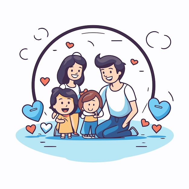 Счастливая семья с детьми Отец, мать и дочь