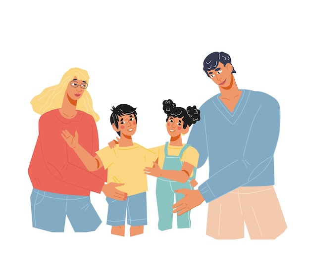 Vector happy family with children mother father and kids standing together flat vector isolated