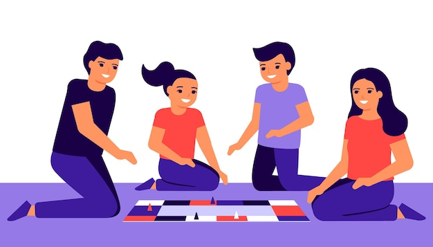 Happy family with children play board game at home Parents and children together