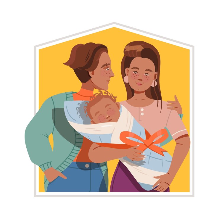 Vector happy family with mother father and newborn baby vector illustration
