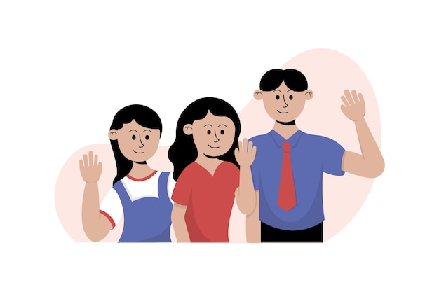 Happy Family With One Teenage Daughter Waving Illustration Flat Design Vector Png