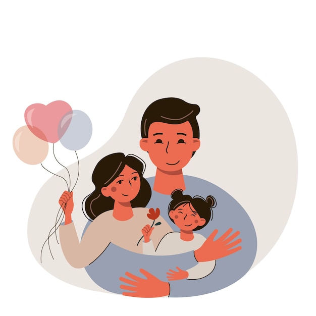 Happy family of young man and woman and their daughter