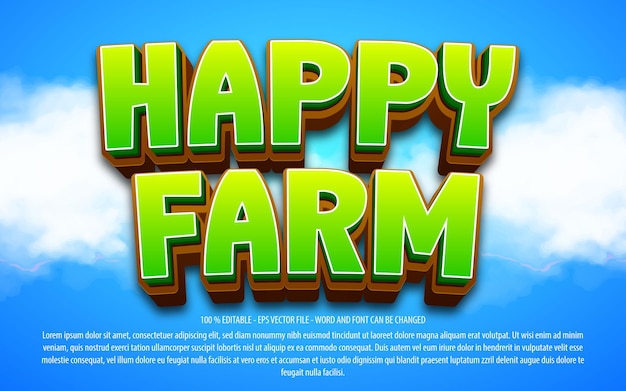 Happy farm 3d style editable text effect template