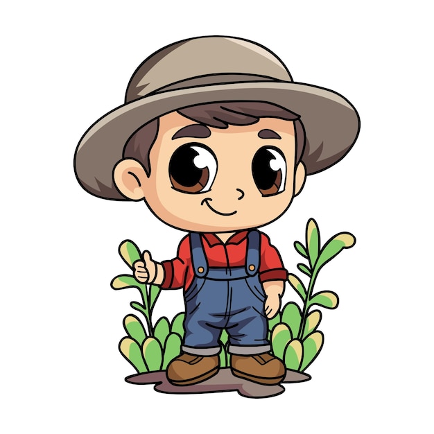 Happy farmer man working hard character illustration in doodle style