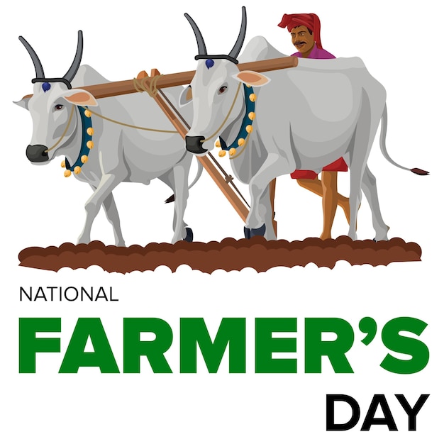 С Днем фермера. Плакат Дня фермеров, индийский фермер, работающий в сельском хозяйстве,