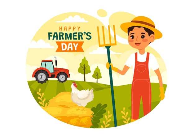 Happy Farmers39 Day Vector Illustration on December 23 Rice Fields and Farmers Background Design