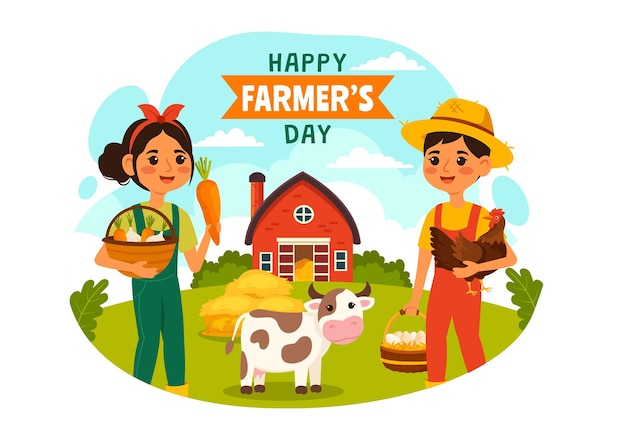 Happy Farmers39 Day vectorillustratie op 23 december rijstvelden en boeren achtergrondontwerp