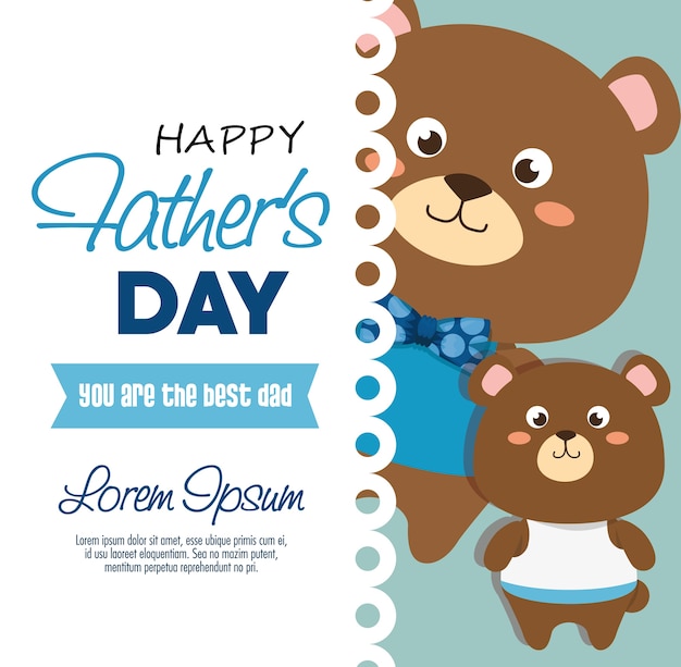 Vector happy fasthers day card with bears