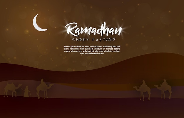 幸せな断食ラマダン カリーム テンプレート バナー美しいイラスト光沢のある光の豪華なイスラム飾りと抽象的な茶色の背景デザイン