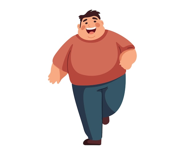 白い背景のベクトルイラストで走っている幸せな太った男