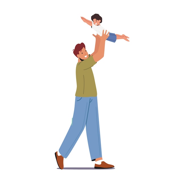 Happy Father Character Tossing Up in the Air Little Baby Son Dad Playing with Child Family Fun Weekend Leisure Game