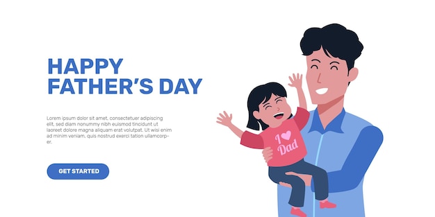 Happy father day flat illustration concept dan or father carry and hug daughter with smile and happiness