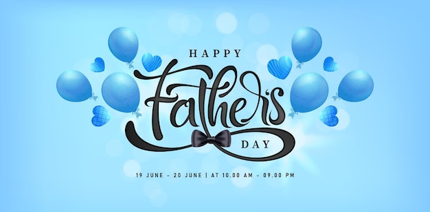 happy father day lettering fonts with bowtie and balloons for website header landing page ads