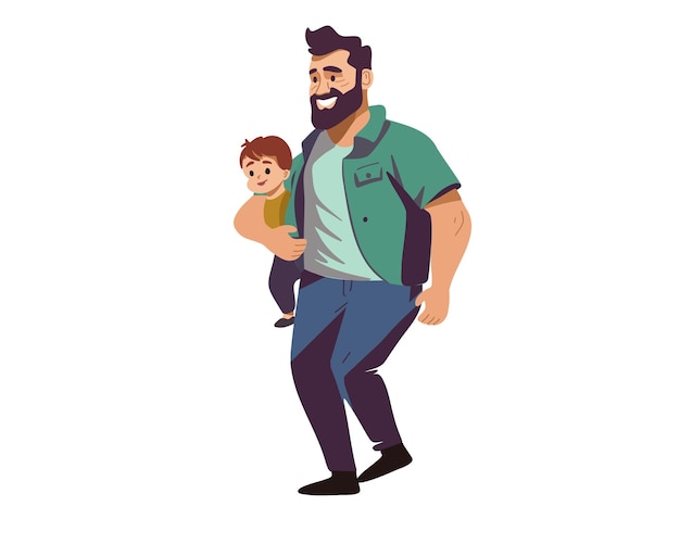 Happy father holding a little boy in his arms father's day flat vector illustration