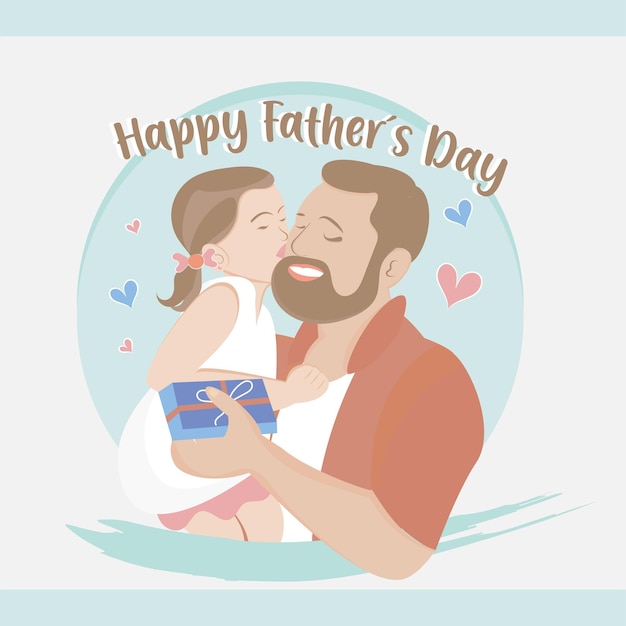 Happy father hugging his little daughter Father day template Vector