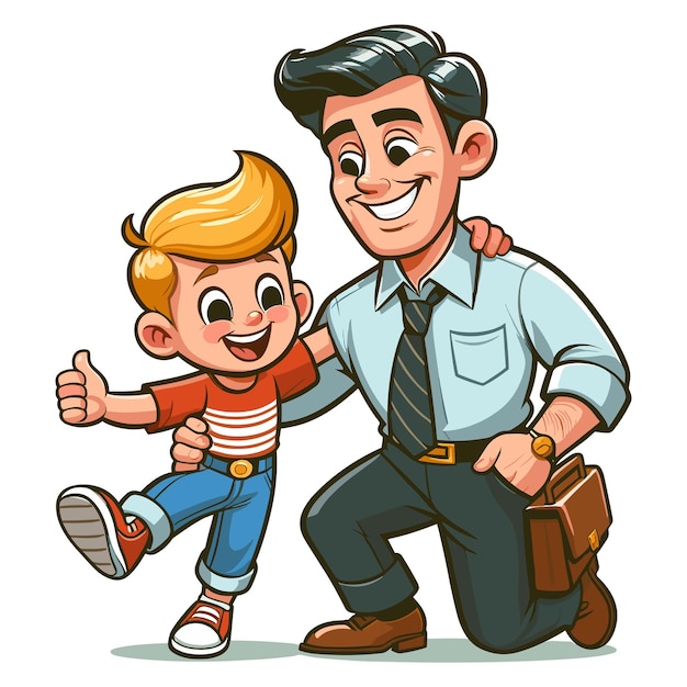 Happy father playing with his little cute son cartoon vector