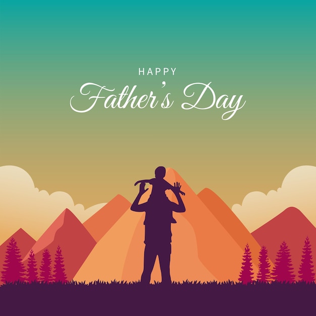 Happy Father's Day Background with Silhouette of Family in the mountains vector illustration