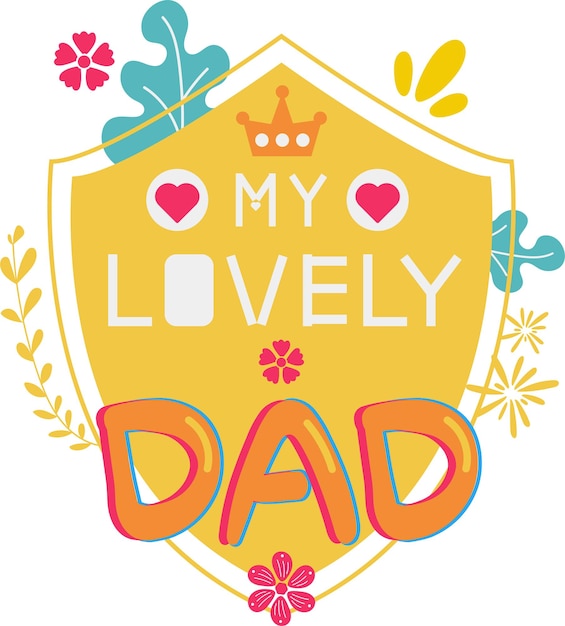 Happy Father's Day Card Shield Lovely Flat Icon Vector Symbol Sticker Illustration Design