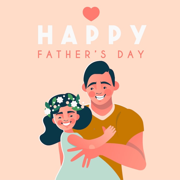 Happy father's day card with man and daughter