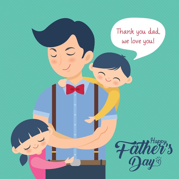 Vector happy father's day cartoon father together with children