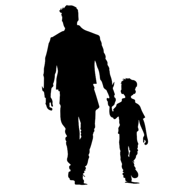 Happy Father's Day Concept Illustratie Groeten Silhouet van vader en zoon wandelen