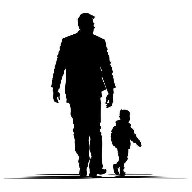 Illustrazione del concetto di festa del papà felice saluti silhouette di padre e figlio che camminano