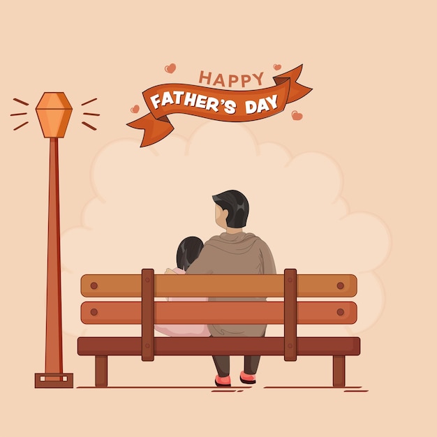 Happy father's day concept met achteraanzicht van de mens en zijn kind zittend op de bank op perzik achtergrond