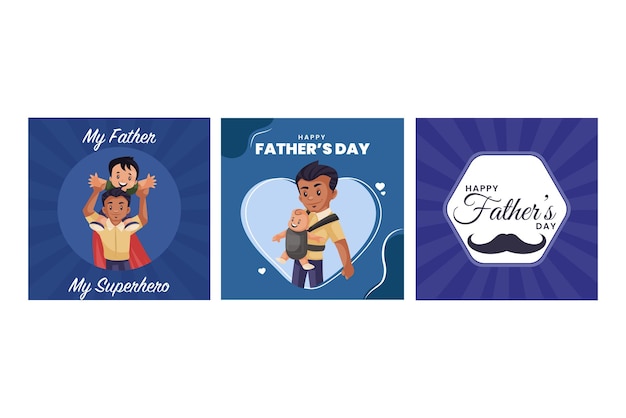Happy father's day flat banner template set