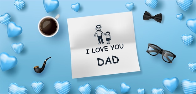 Vector happy father's day greeting card , poster or banner with icon decoration.