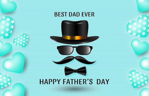 Happy father's day greeting card with 3d icon decoration premium vector