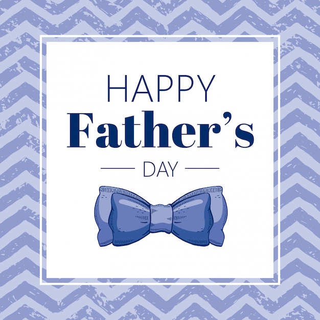 Вектор Счастливая поздравительная открытка дня отца с голубым галстуком бабочки. эскиз каракули стиль.