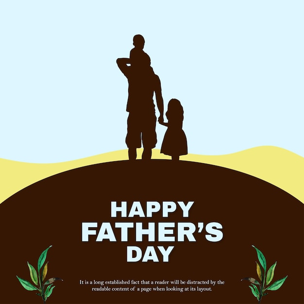 Happy Father's Day Greetings Brown Blue Yellow Background Social Media Design Banner Free Vector