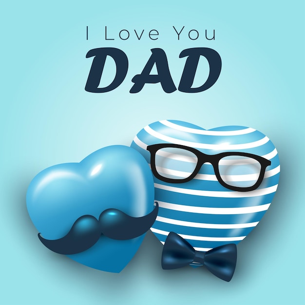 Vettore happy father's day i love you dad sfondo e design minimalista del cuore