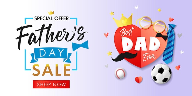 Happy Father's Day Sale coupon 3D logo-elementen Shopping flyer Prijsetiket Speciale aanbieding kaart