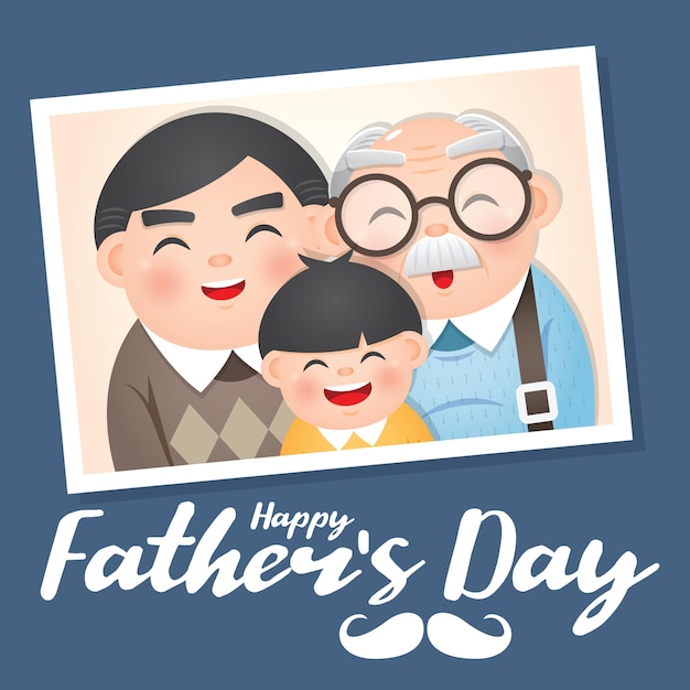 Happy Father's Day template or greeting card with father grandfather and son vector illustration