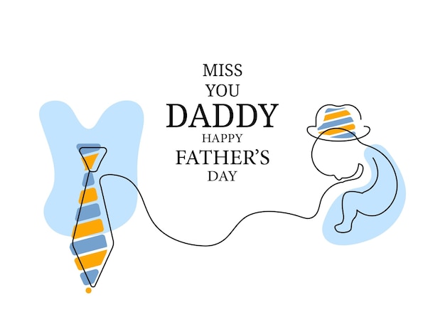 아버지를 그리워하는 아기의 해피 아버지의 날 벡터 일러스트레이션 개념 Miss you Daddy 타이포그래피