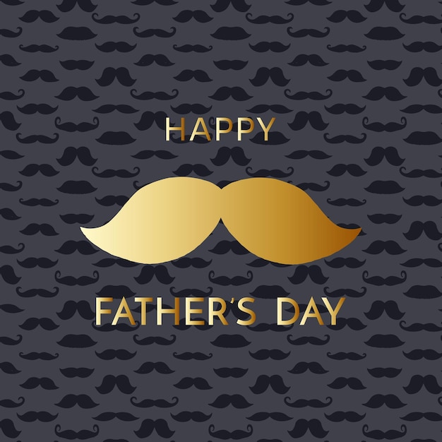 Vector happy father's day wenskaart gouden snor op donkere achtergrond