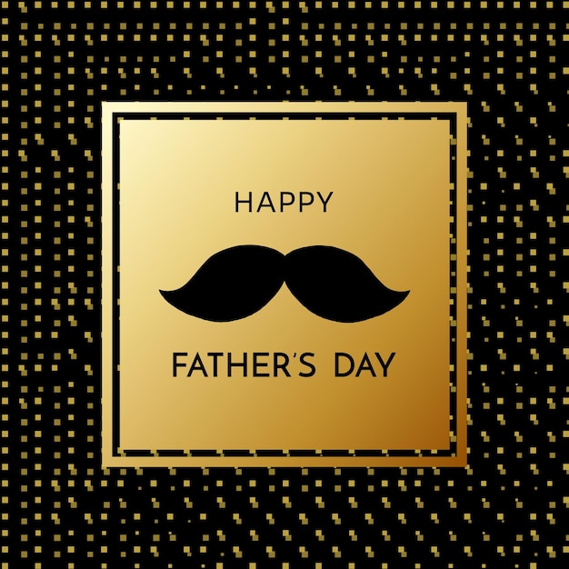 Vector happy father's day wenskaart snor in gouden frame op donkere achtergrond