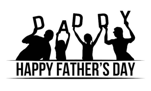 Happy Father's Day with Dad and Children Family group outdoor activities vector silhouette